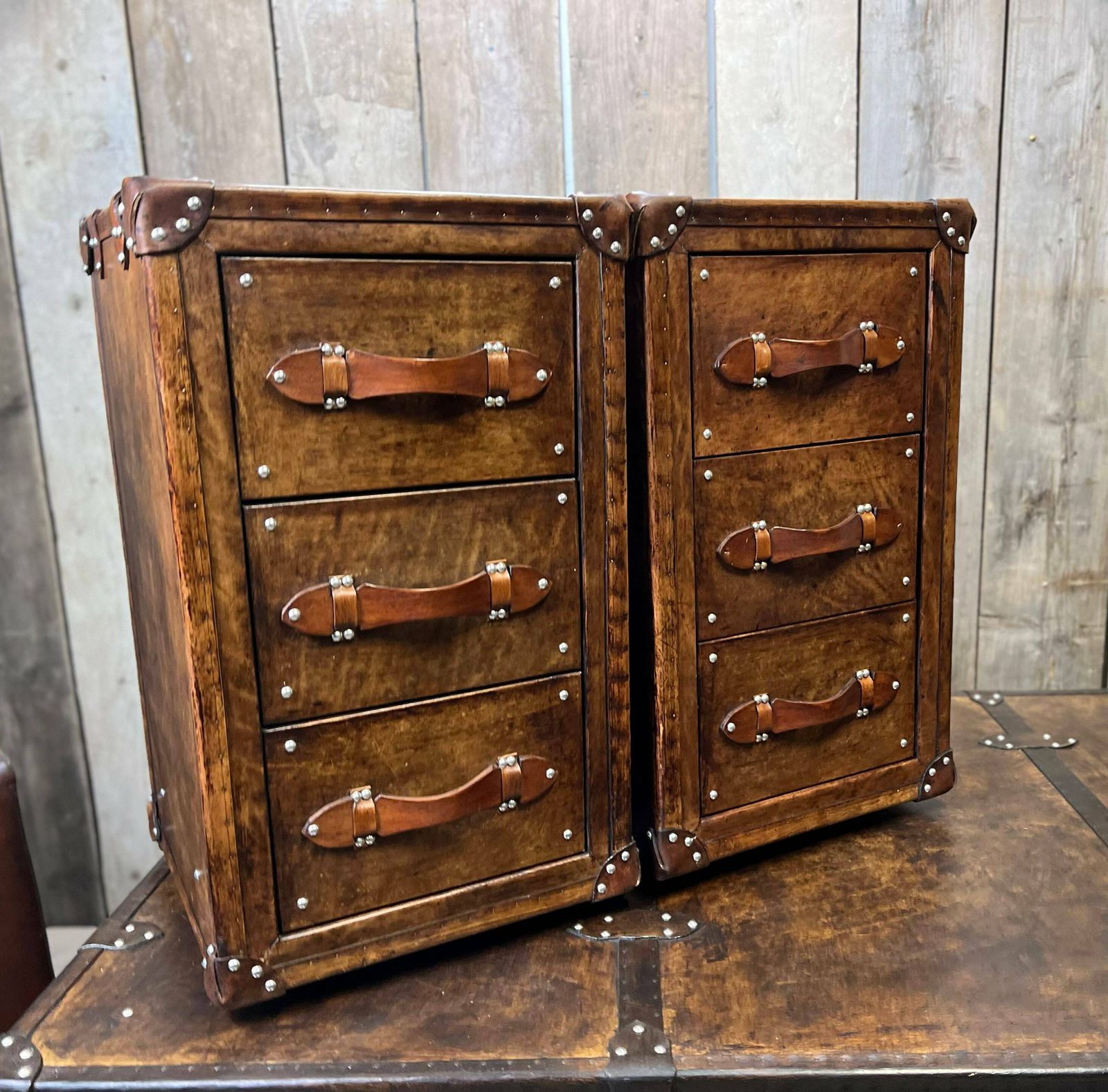 Tall Boy Handmade Hand Dyed Bridle Leather Occasional Nightstands Bedroom Decor End Tables photo furniture