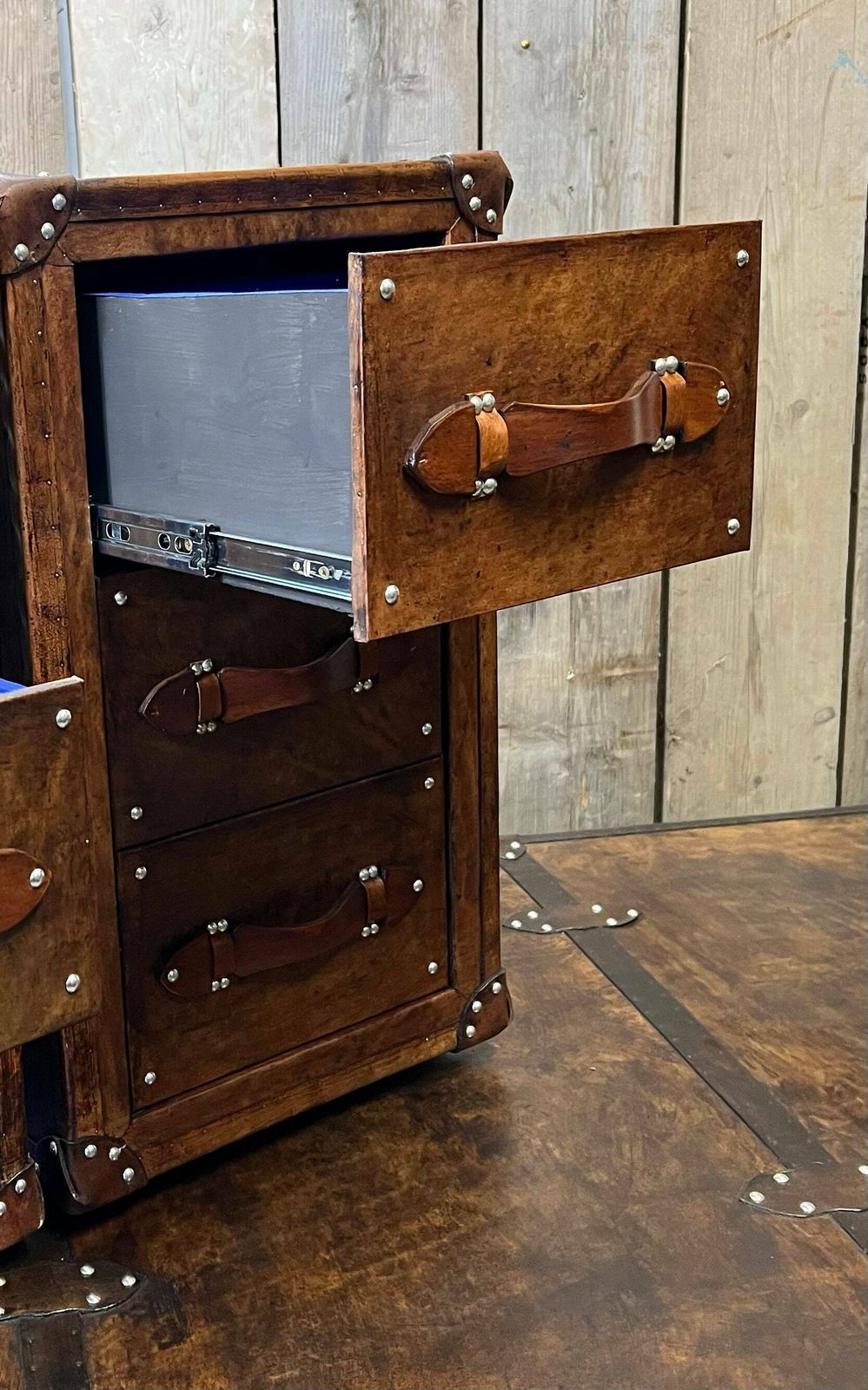 Tall Boy Handmade Hand Dyed Bridle Leather Occasional Nightstands Bedroom Decor End Tables photo vintage