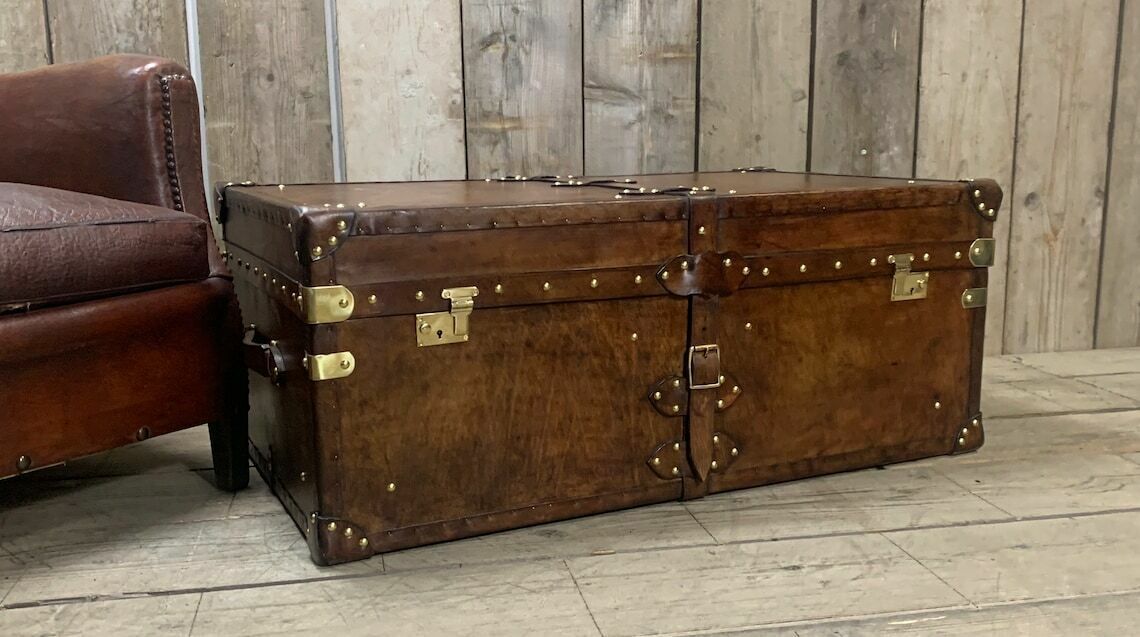 Room Decor Home Furnishings Large Leather Coffee Table Trunk
