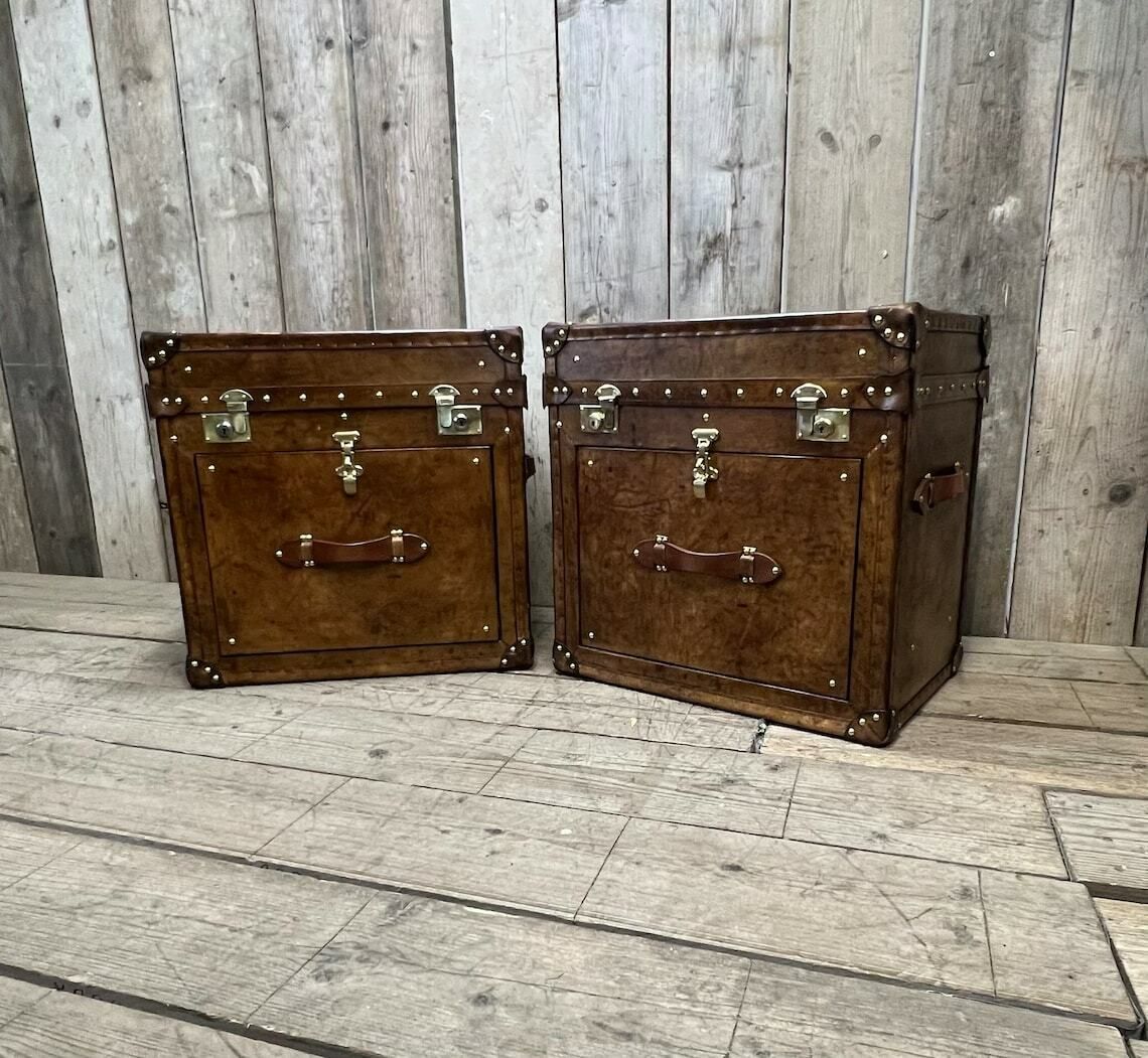 Luxury Nightstands In A English Captain Style Trunk Home Decor Furnishings photo furniture