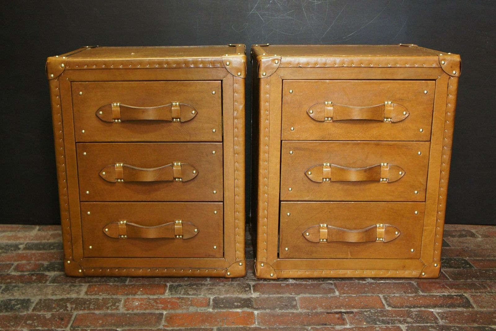 London Tan Leather Nightstands Bespoke Handmade English Room Decor Bedroom Furniture