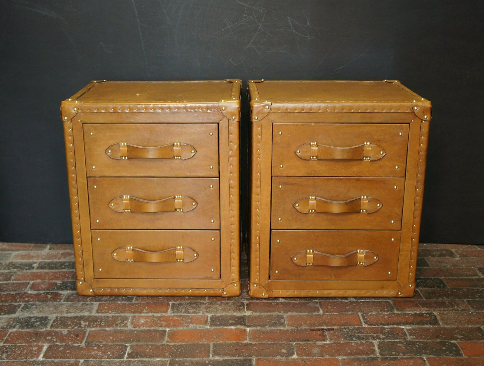 London Tan Leather Nightstands Bespoke Handmade English Room Decor Bedroom Furniture photo buy