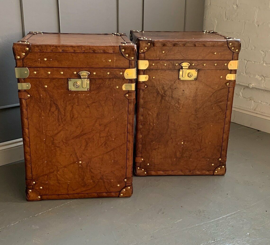 Library End Table Leather Colonial British Travel Trunks Room Decor photo furniture