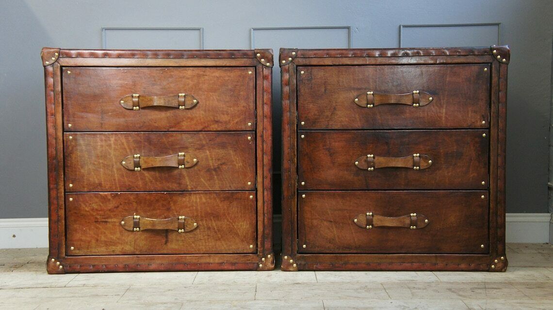 photo furniture Luxury Leather 3 Draw Bedroom Cabinets Bedroom Decor Home Furnishings End Tables
