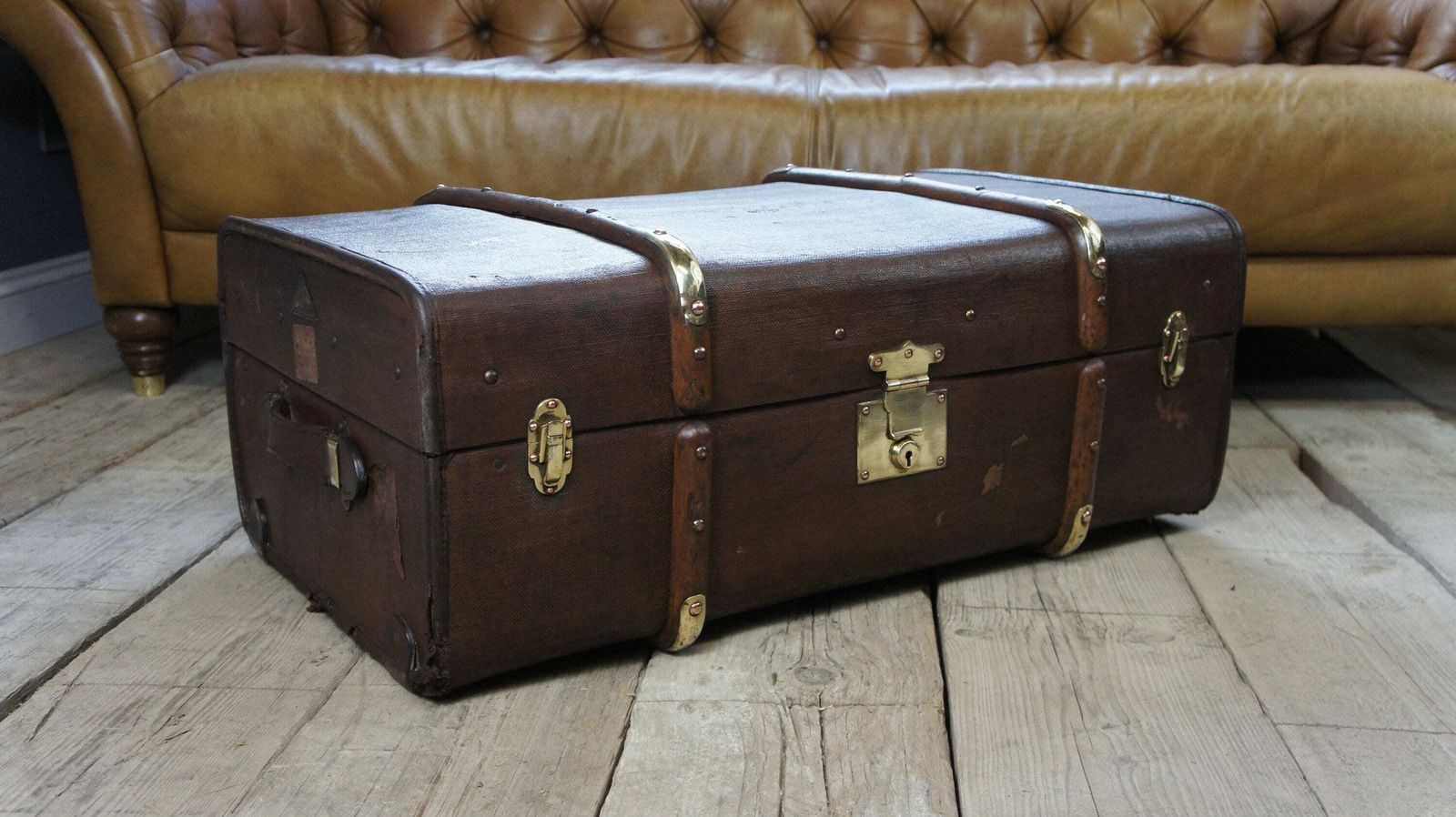 English Wood And Banded Travel Trunk photo furniture