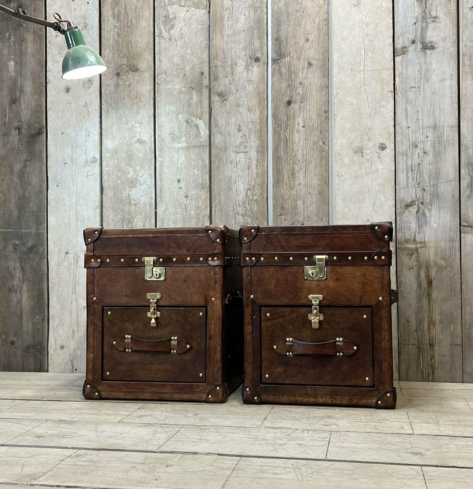 Pair Of Matching Hand Dyed Bridle Leather Occasional Side Table Trunks Vanities Night Stands Trunks Bedroom Furniture photo buy