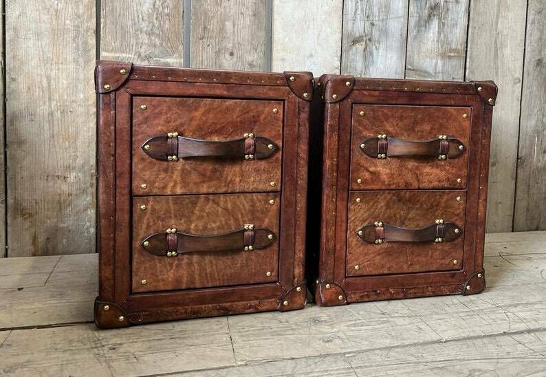 Luxury English Hand Made Hand Dyed Occasional Side Table Trunks Chests Home Decor Bedroom Furniture photo buy