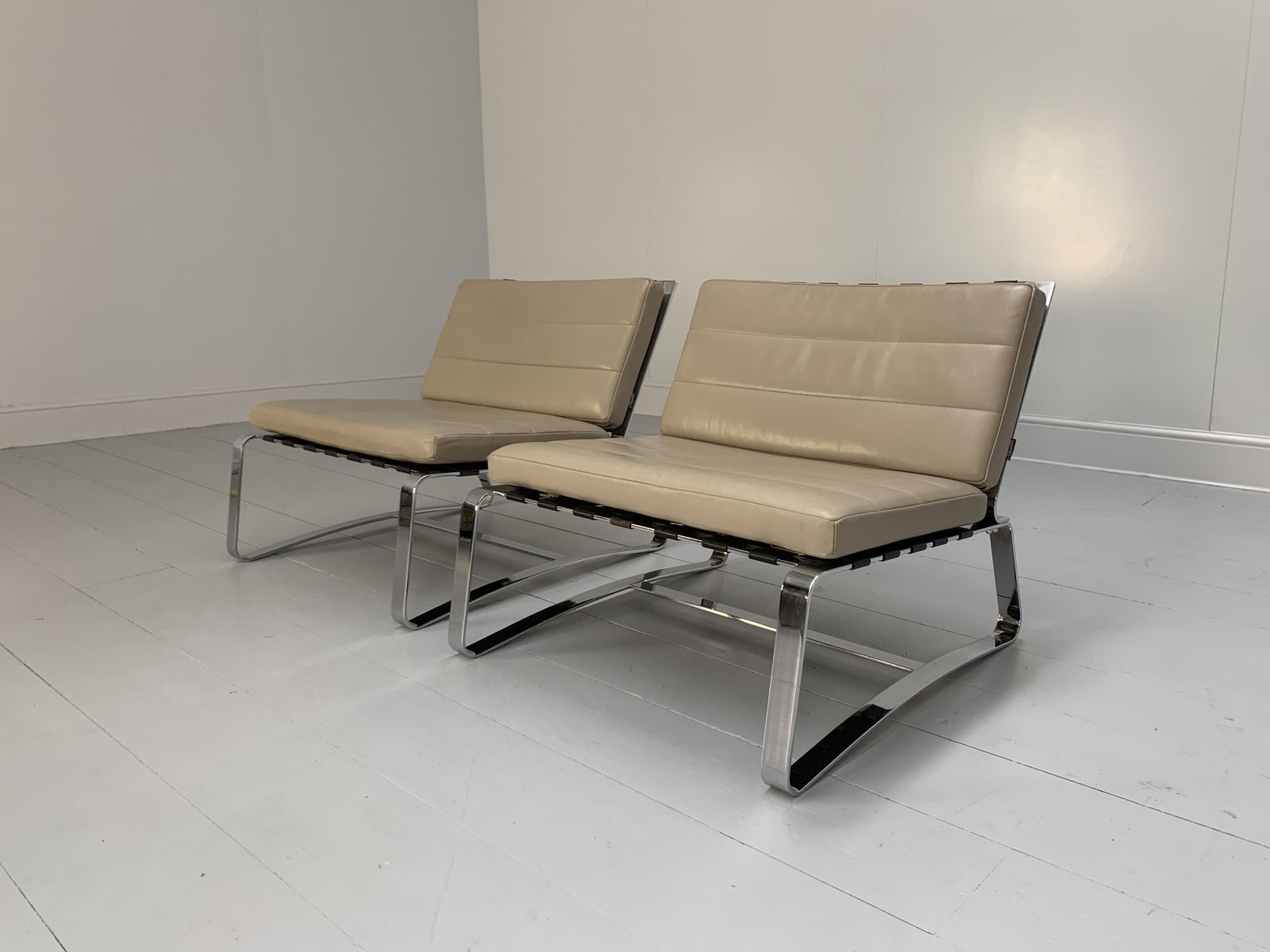 Pair Of Minotti “Delaunay” Armchairs – In Pale Brown “Pelle” Leather
