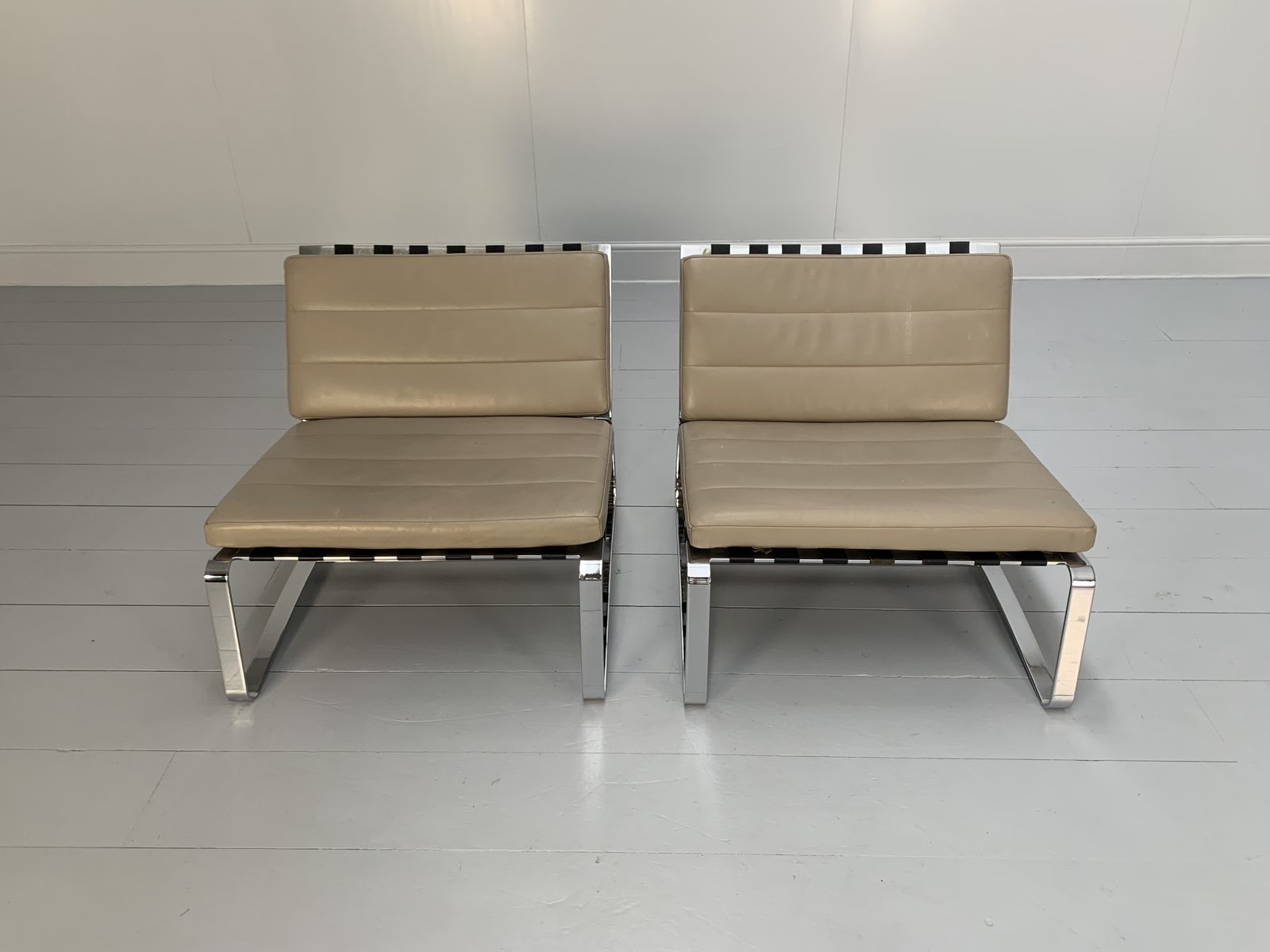 Pair Of Minotti “Delaunay” Armchairs – In Pale Brown “Pelle” Leather photo for sale