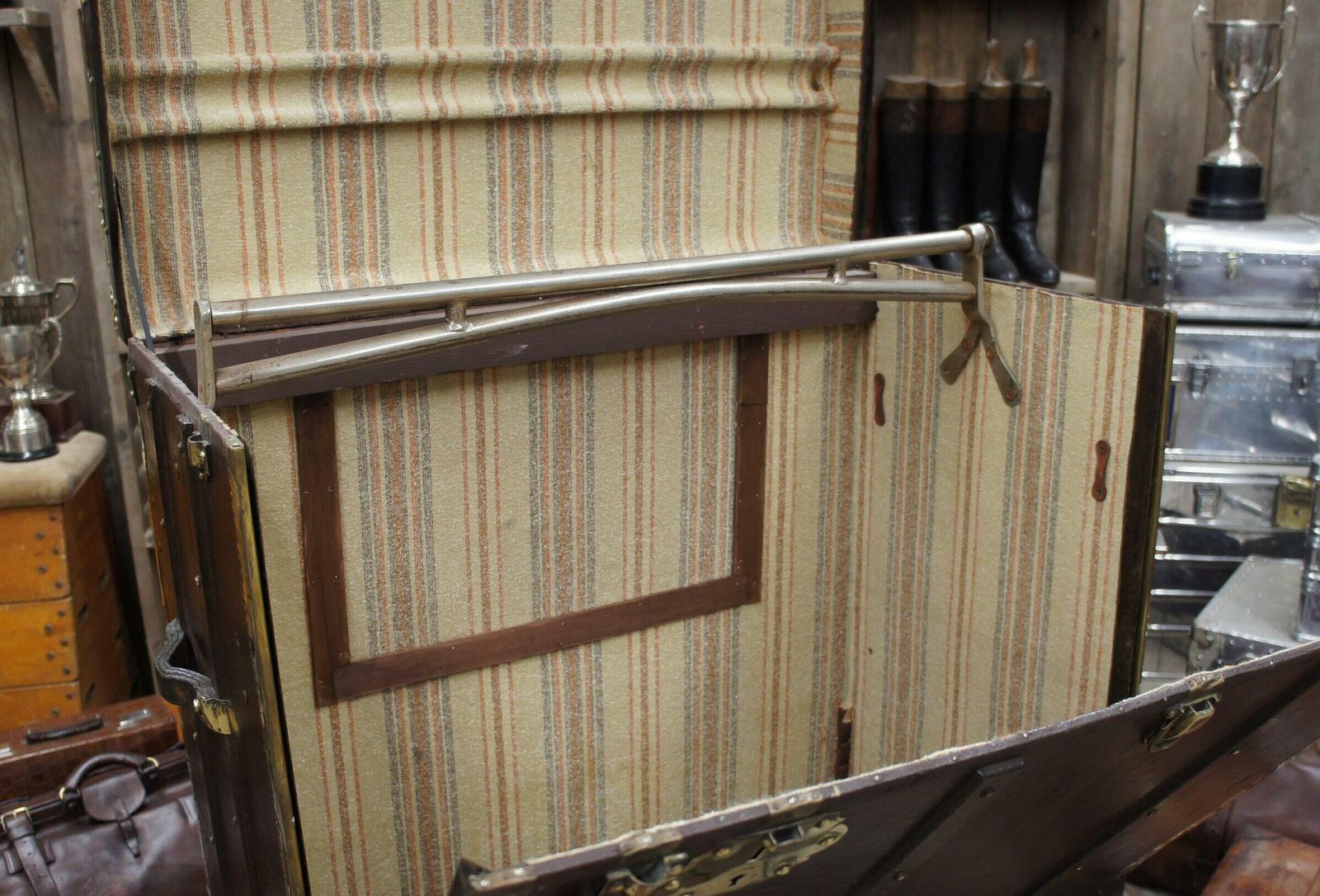 1920s Large Antique Garment Gown Trunk Brass Bound Reception Furniture photo vintage