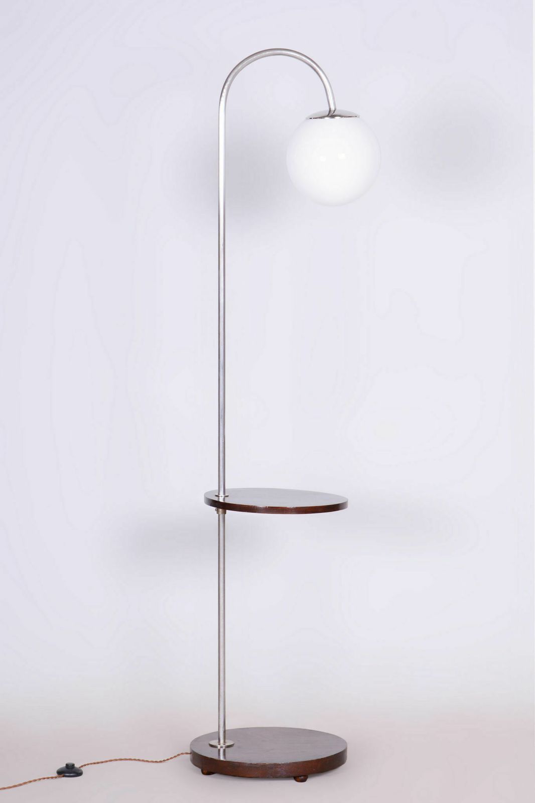 Restored Bauhaus Floor Lamp, New Electrification, Beech, Chrome, Architect Hana Kucerova Zaveska, Czechia, 1930s photo 1250.0