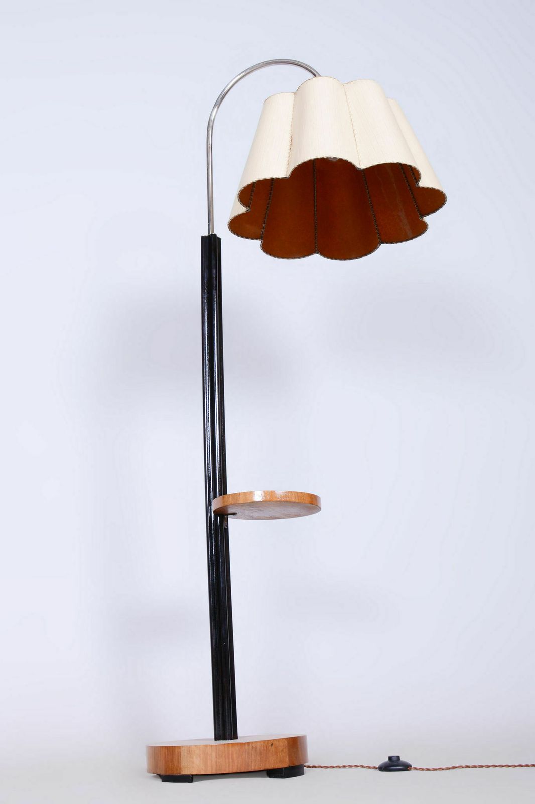 Restored Artdeco Floor Lamp, J. Halabala, Up Zavody, New Lacquer, New Electrification, Walnut, Oak, Czechia, 1930s photo 1200.0