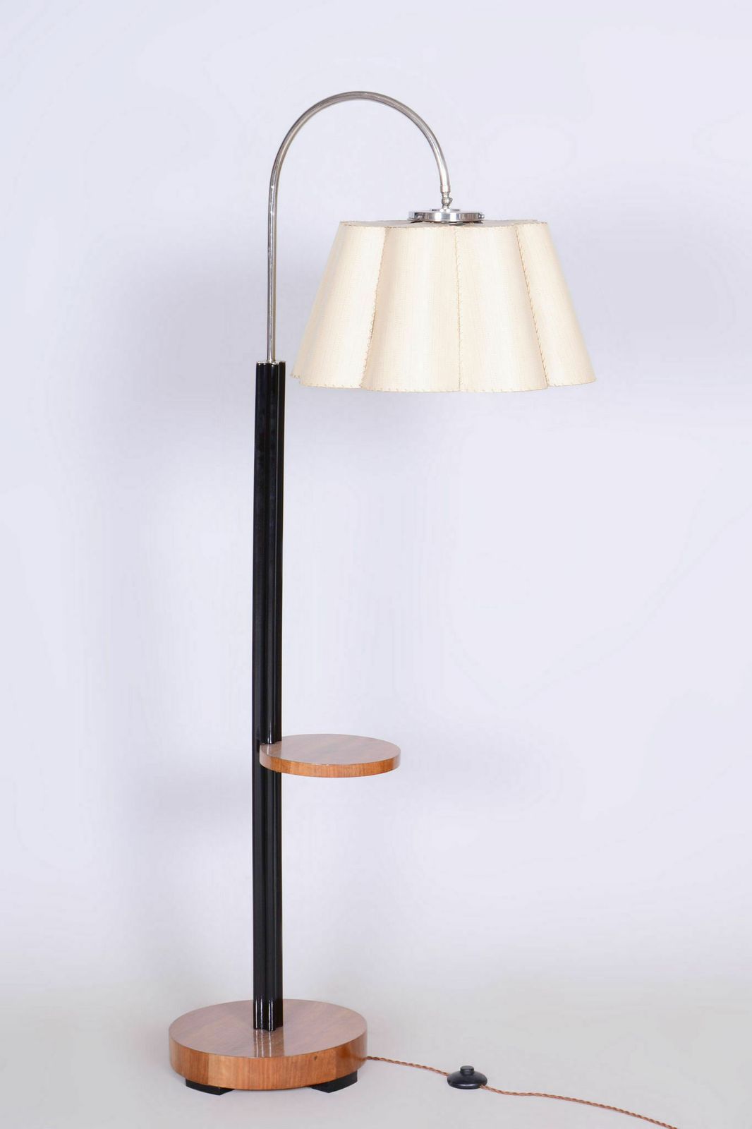 Restored Artdeco Floor Lamp, J. Halabala, Up Zavody, New Lacquer, New Electrification, Walnut, Oak, Czechia, 1930s