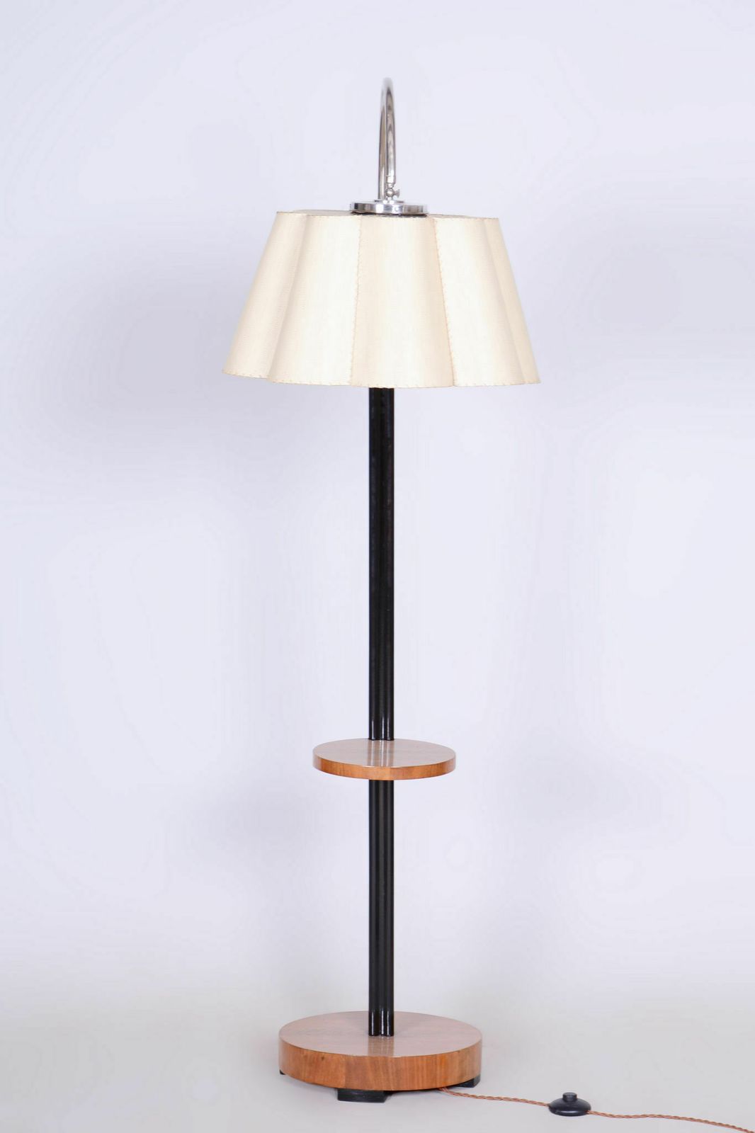 Restored Artdeco Floor Lamp, J. Halabala, Up Zavody, New Lacquer, New Electrification, Walnut, Oak, Czechia, 1930s photo vintage