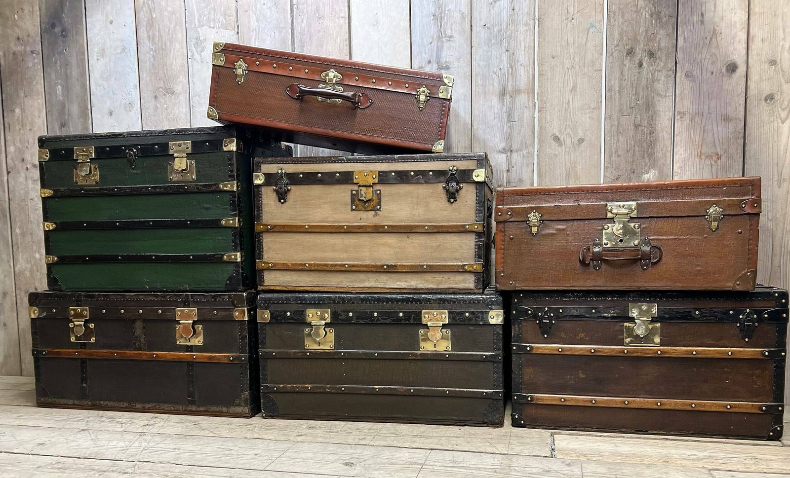 Antique Green French Steamer Trunk Bed End Blanket Box Coffee Table Home Decor