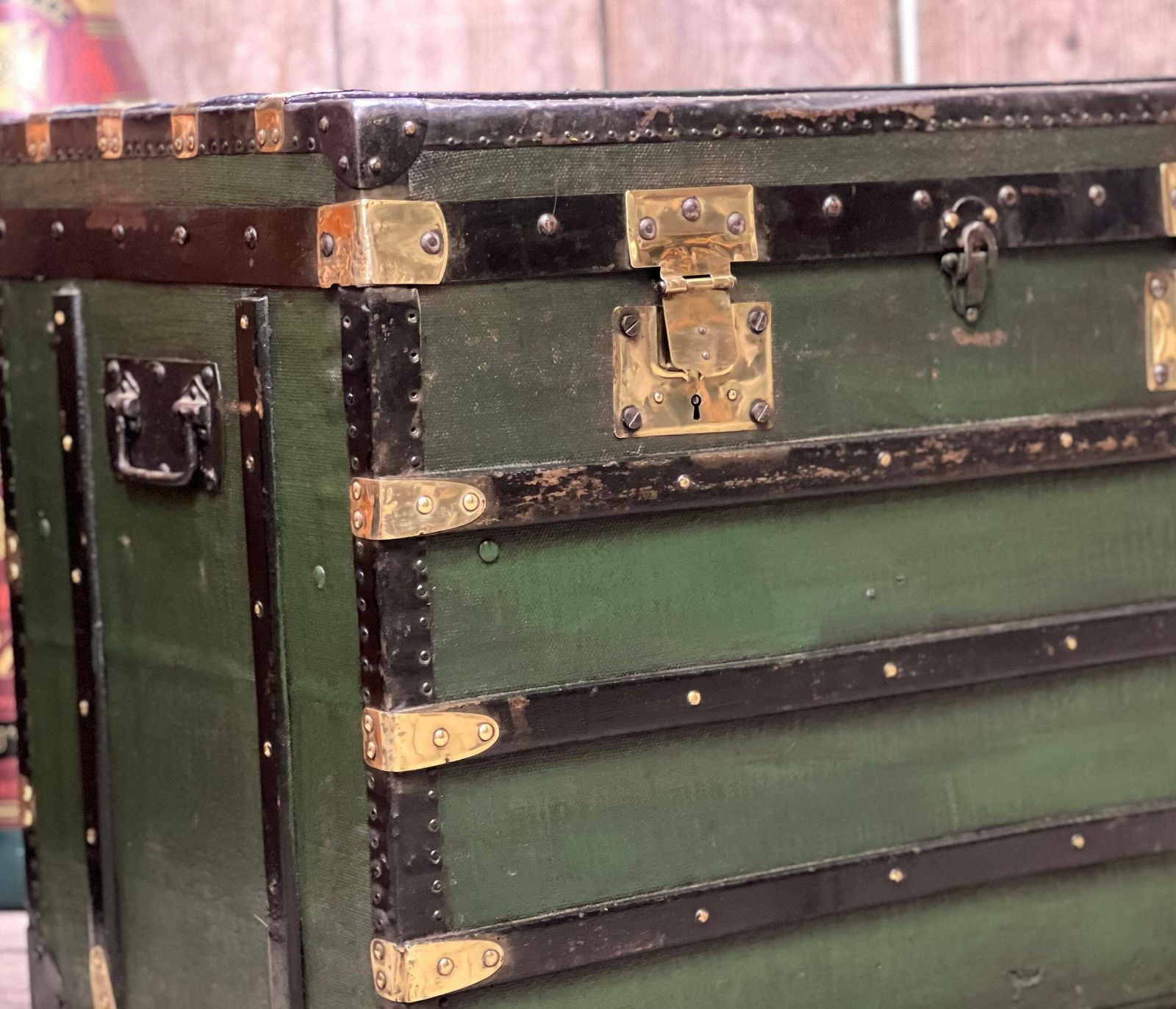 Antique Green French Steamer Trunk Bed End Blanket Box Coffee Table Home Decor photo Furniture