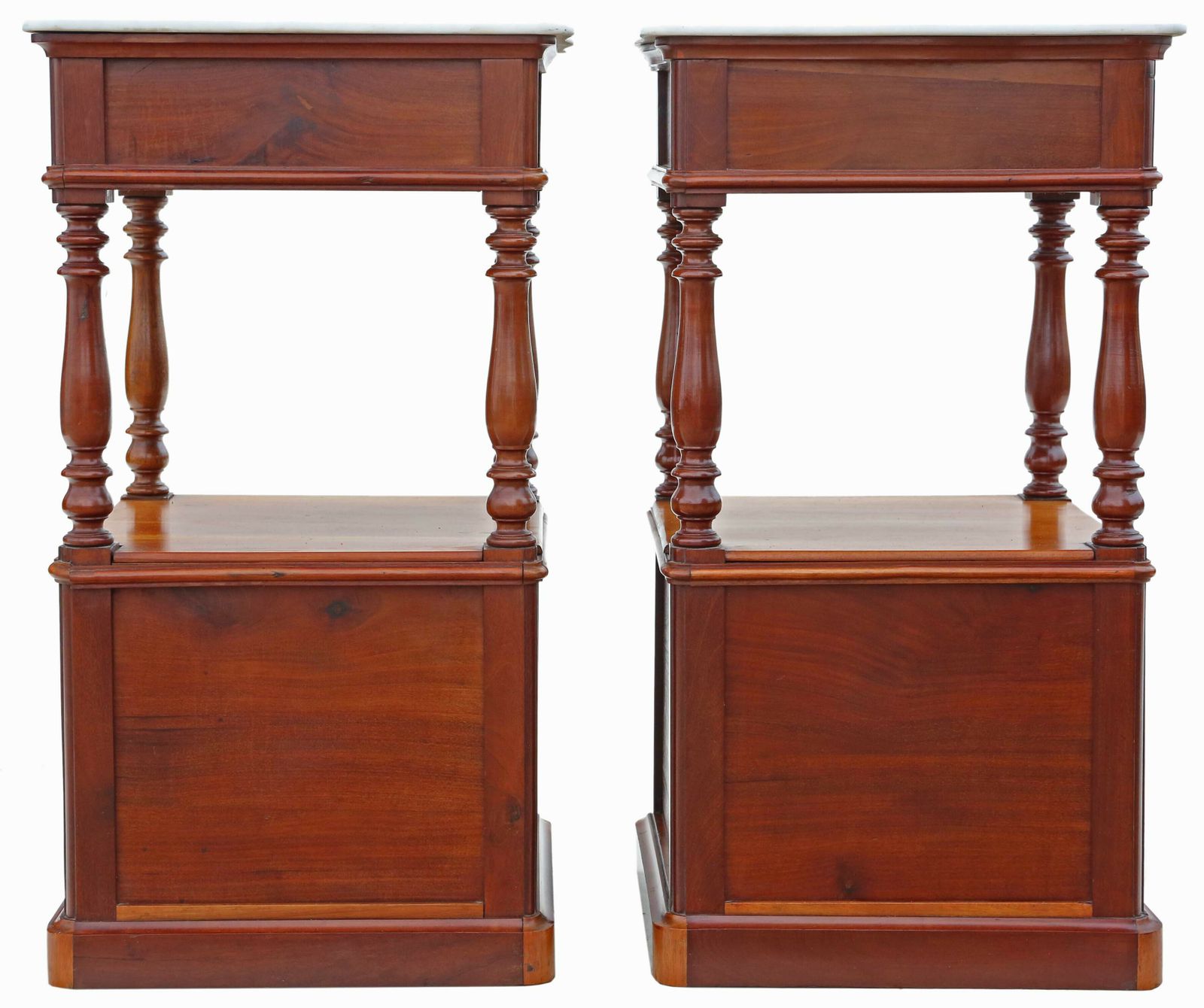 Antique Fine Quality Pair Of French Walnut Bedside Tables Cupboards Marble Tops C1920 photo Furniture