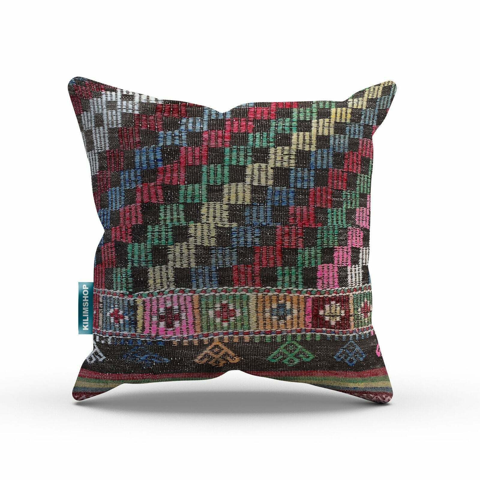 Turkish Kilim Cushion Cover 60x60 Cm Square Wool Kelim Pillow Moroccan  66398