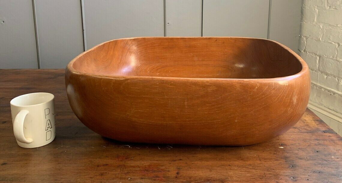 Huge Danish Teak Wooden Fruit Bowl Home Furnishings Centre Piece Kitchen Decor Wood photo vinterior