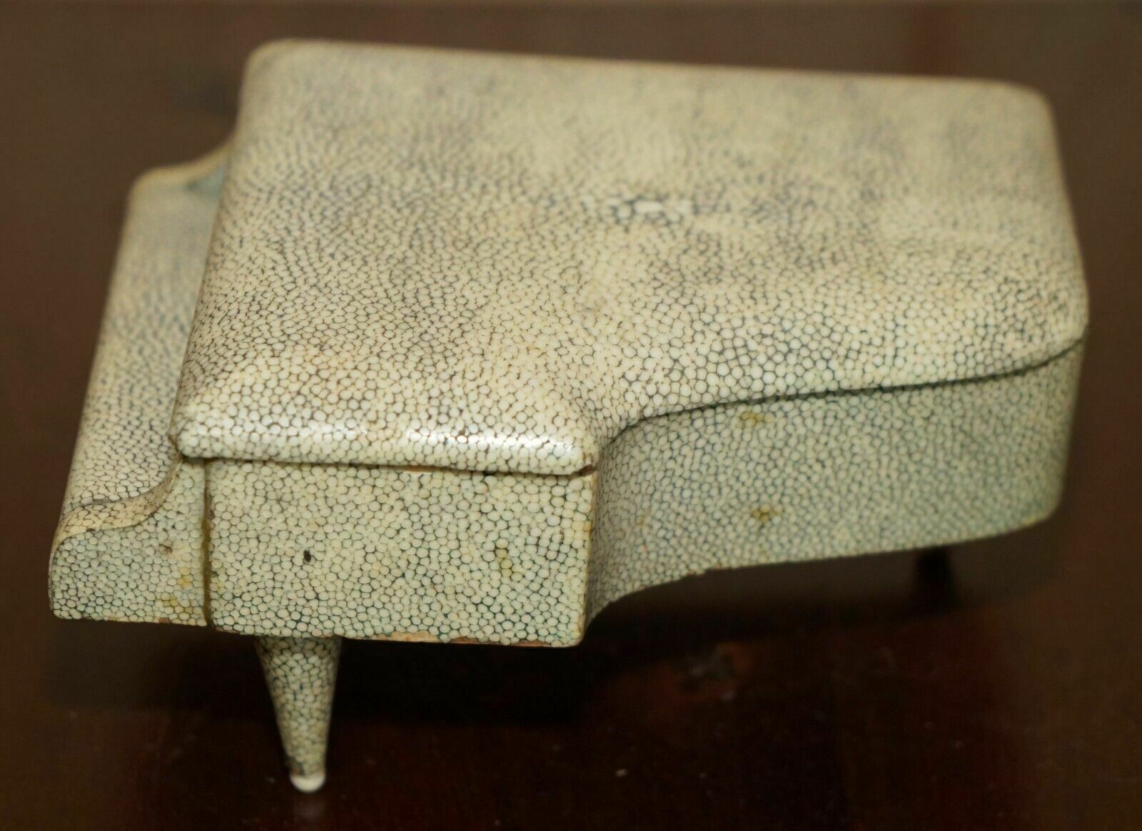 photo buy Super Rare Antique Shagreen (Shark Skin) Burr Walnut Musical Jewellery Piano Box