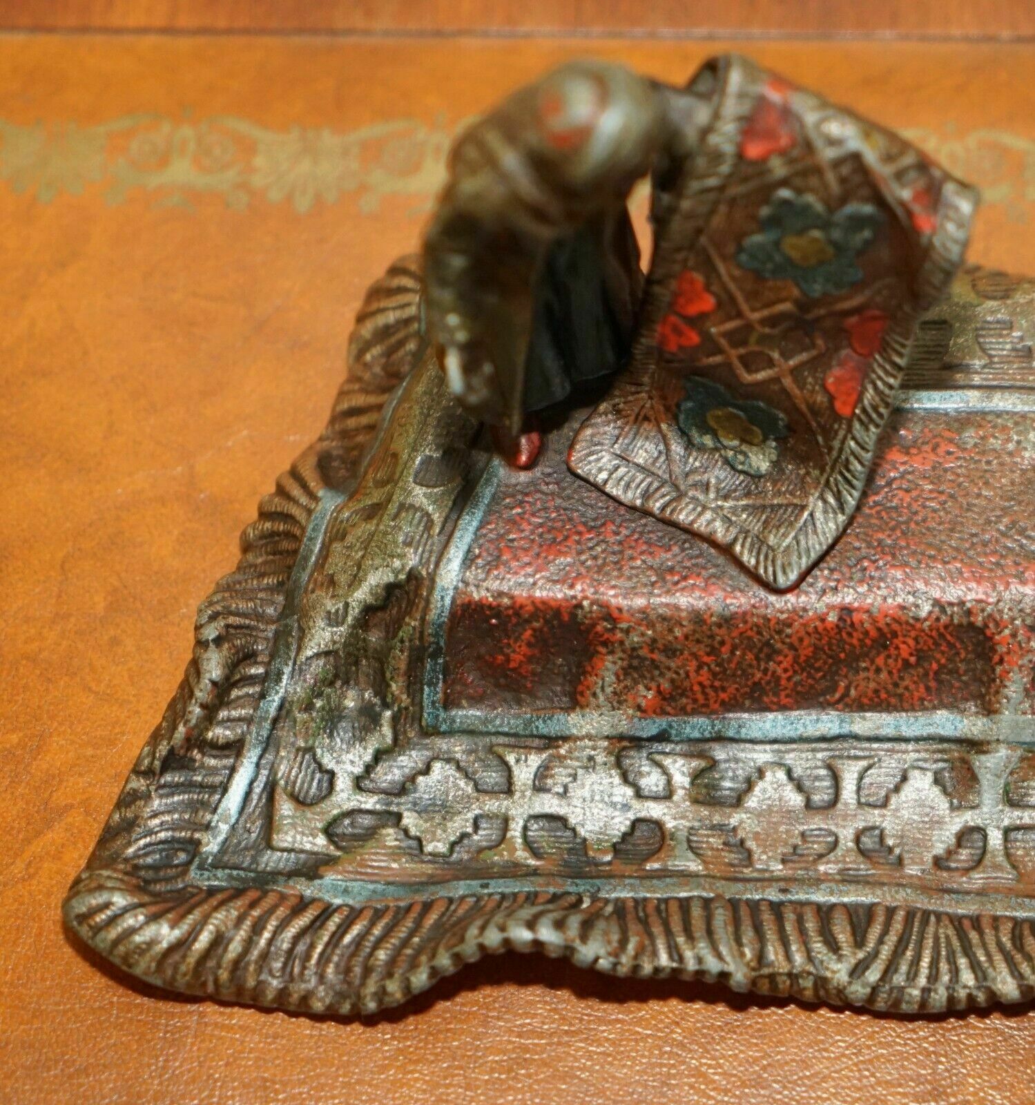 photo for sale Austrian Cold Painted Bronzed Carpet Seller Ink Stand After Franz Bergman