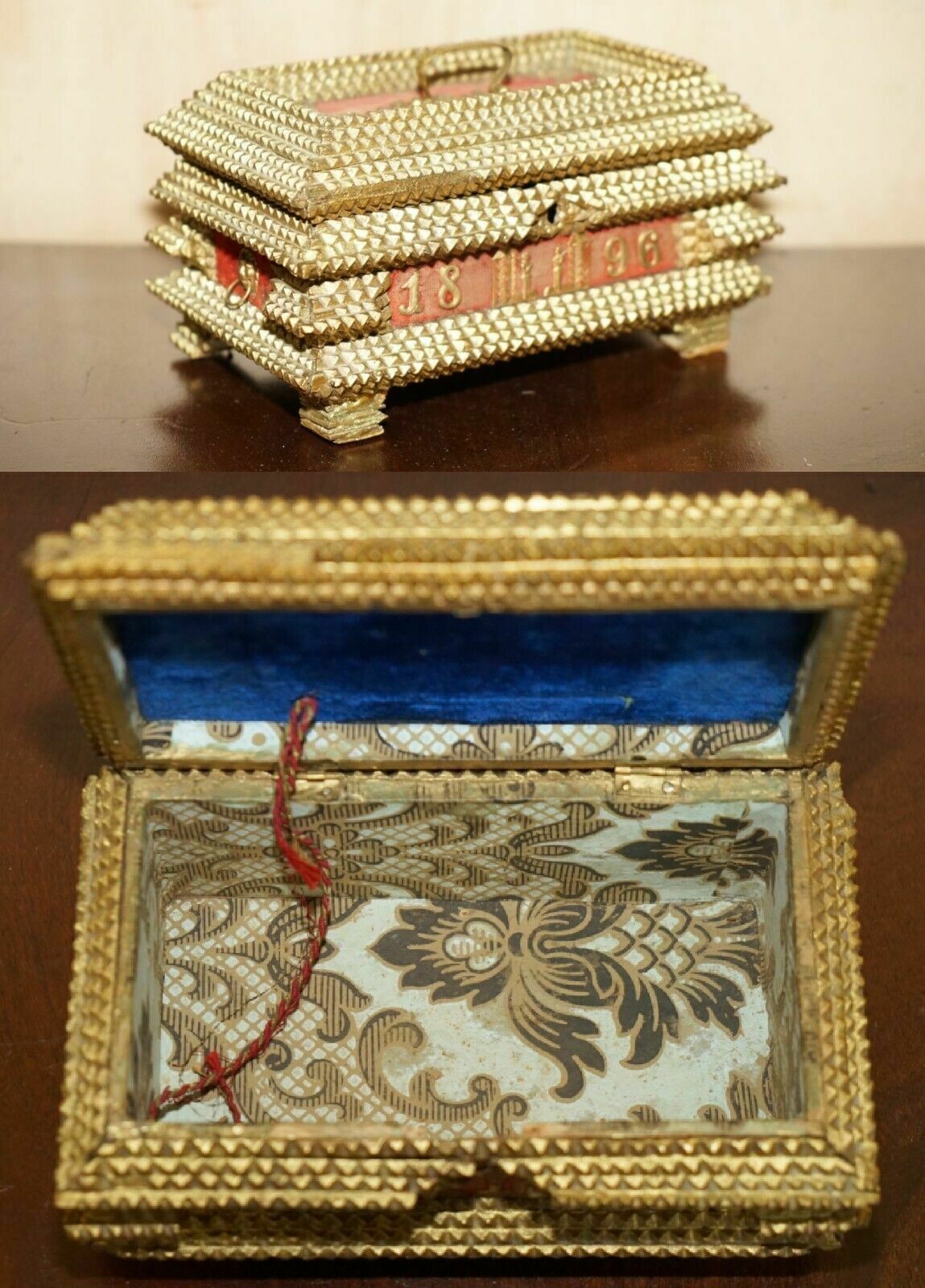 1896 Dated Tramp Art Jewellery Box Zum Andenken / In Memory Of Jewellery Box