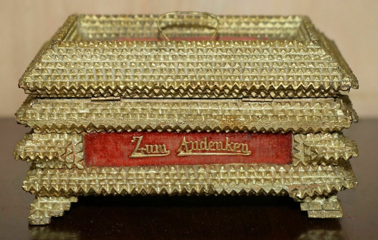 photo vintage 1896 Dated Tramp Art Jewellery Box Zum Andenken / In Memory Of Jewellery Box