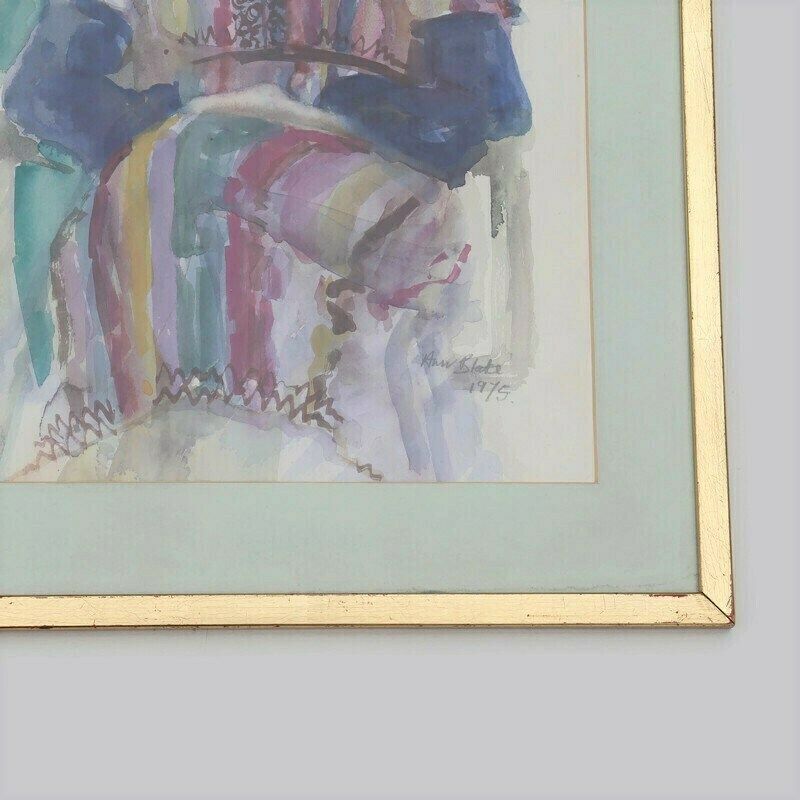 Large Mid Century Watercolour Painting Of A Lady ,Signed Ann Blake 1975 H 22'' . photo Art