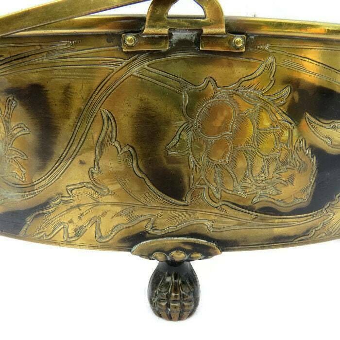 Antique Brass And Cut Glass Bridal Basket  Centrepiece With Engraved Artichokes. photo for sale