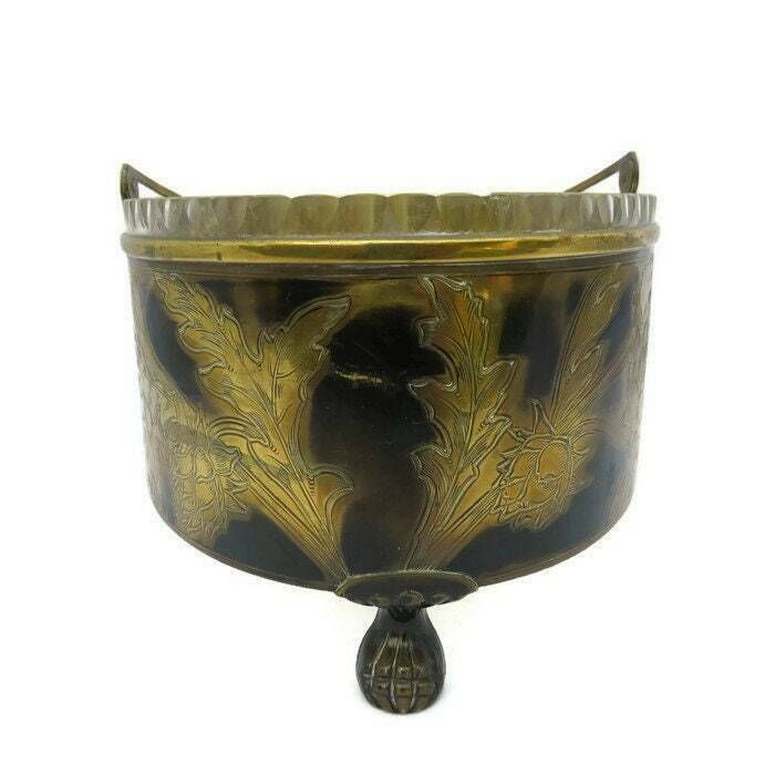 Antique Brass And Cut Glass Bridal Basket  Centrepiece With Engraved Artichokes. photo 58.0
