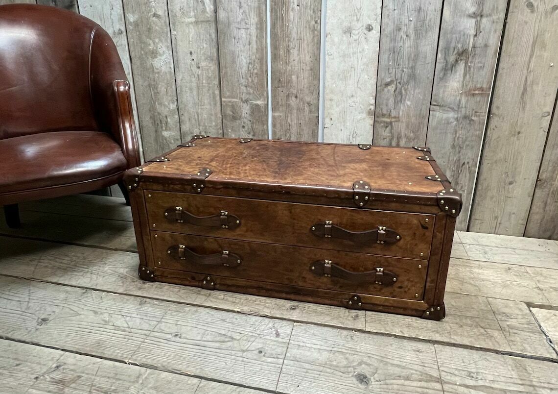 Leather Console 2 Draw English Handmade Coffee Table Room Decor Hand Dyed Bridle Leather Luxury Homes Inspired Travel photo Furniture