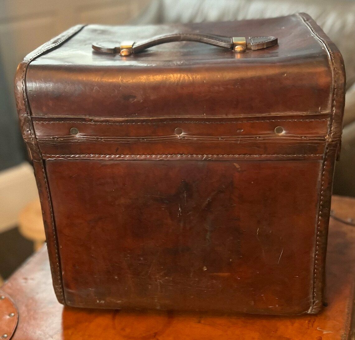 Victorian Hatbox Trunk By John Pound London Antique Travel Case Solid Leather photo Furniture