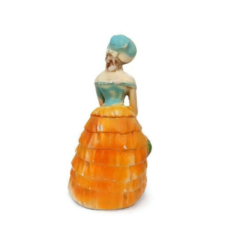 Large 1930's Crinoline Lady Plaster Figure With Basket Of Flowers photo Home Decor