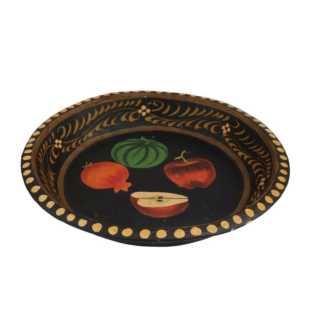 Vintage Indian Toleware Bowl, Hand Painted Indian Bowl, Large Boho Wooden Bowl photo Home Decor