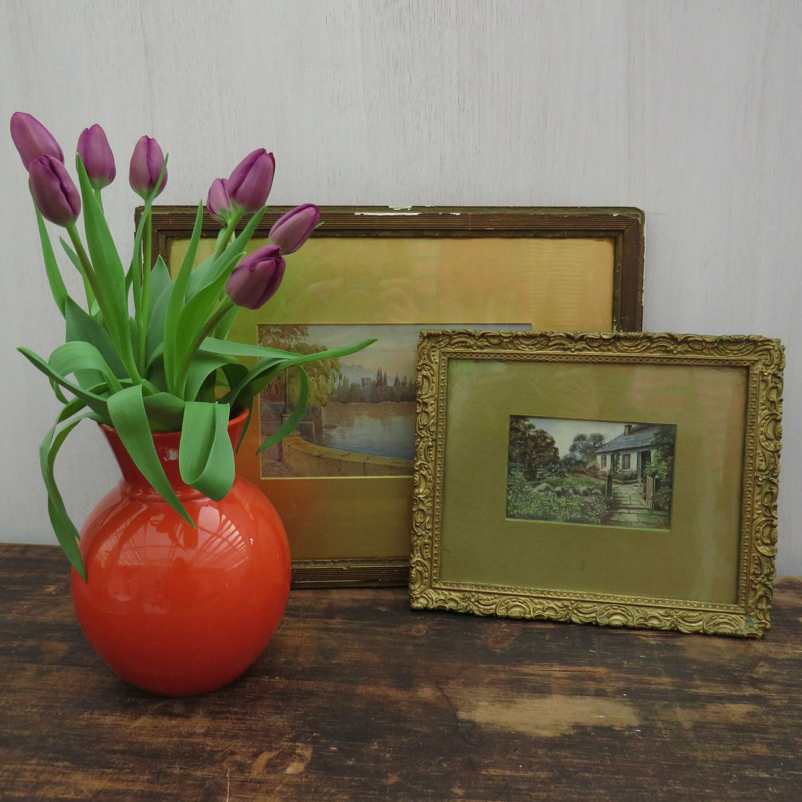 Antique Golden Framed Gouache Lake Landscape C Late 1800's. photo for sale