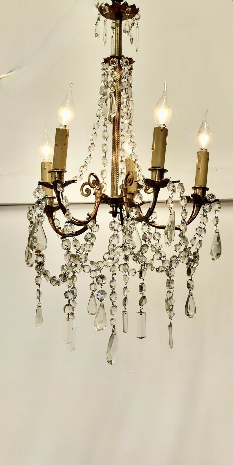 Large French Crystal And Brass 5 Branch Chandelier photo furniture