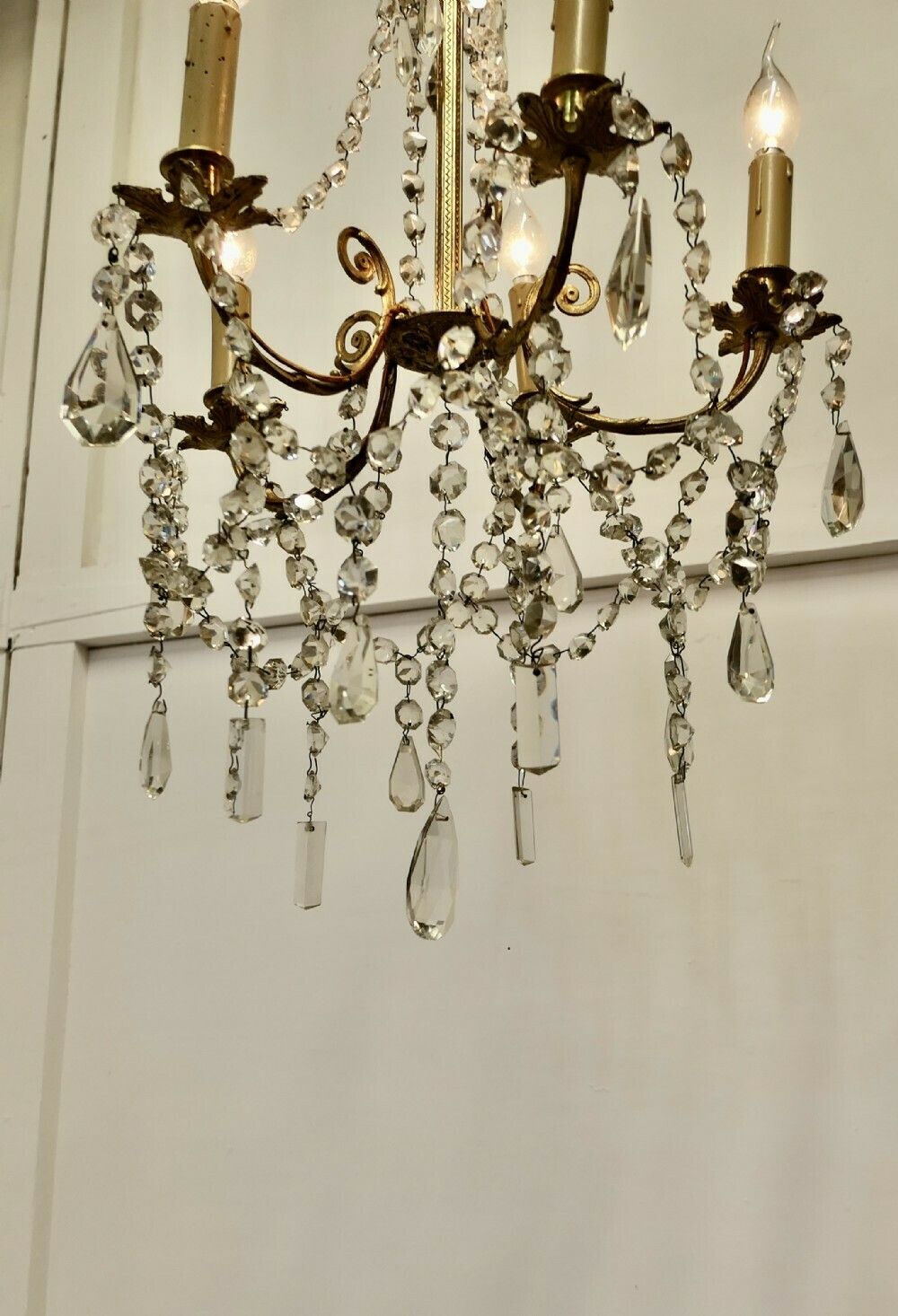 Large French Crystal And Brass 5 Branch Chandelier photo vinterior