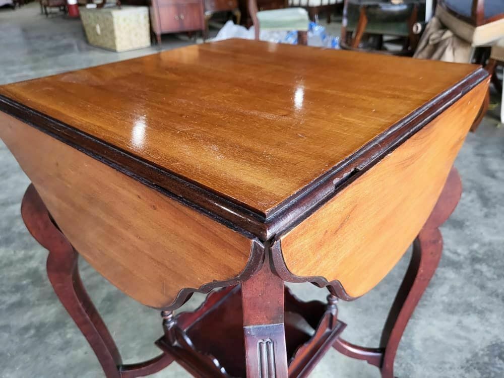 Antique Edwardian Mahogany 4 Drop Leaf Curved Occasional Tea Dining Card Table photo buy