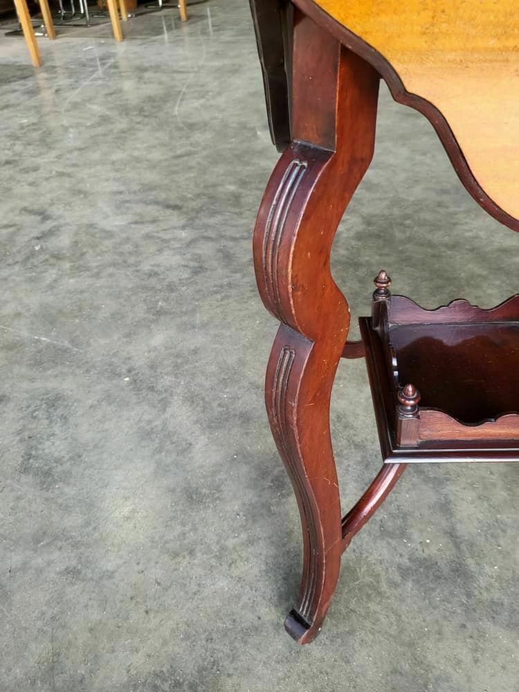 photo for sale Antique Edwardian Mahogany 4 Drop Leaf Curved Occasional Tea Dining Card Table