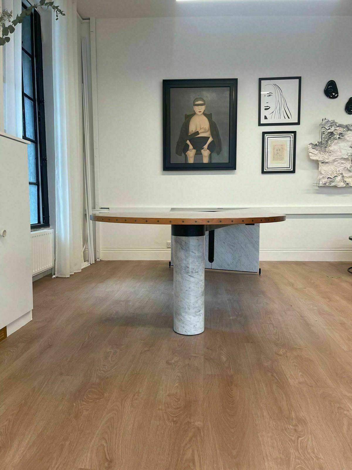 Postmodern Carrara Marble & Burl Wood Writing Desk Italian 1980s photo for sale