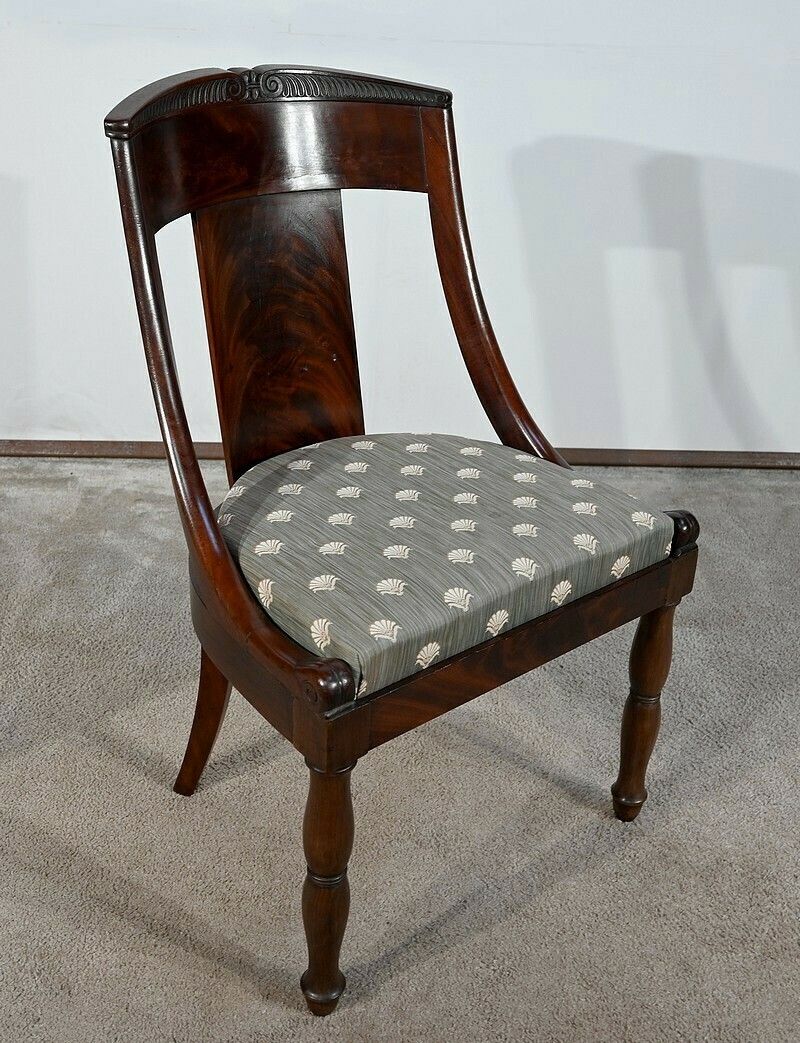 Suite Of 4 Gondola Chairs In Cuban Mahogany, Restoration Period – Early 19th Century photo vintage