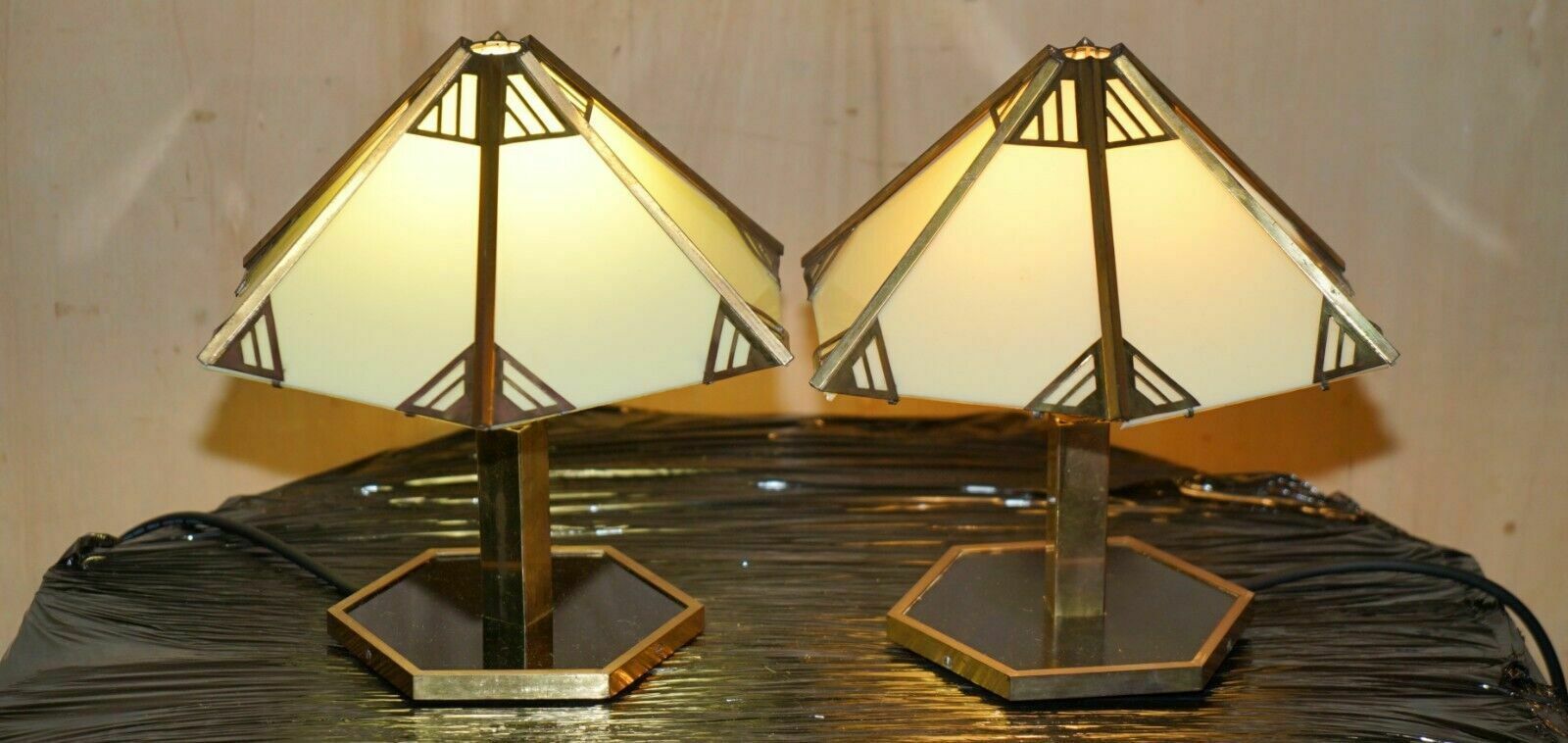 Stunning Pair Of Italian Circa 1930's Brass & Lucite Table Lamps Fully Restored