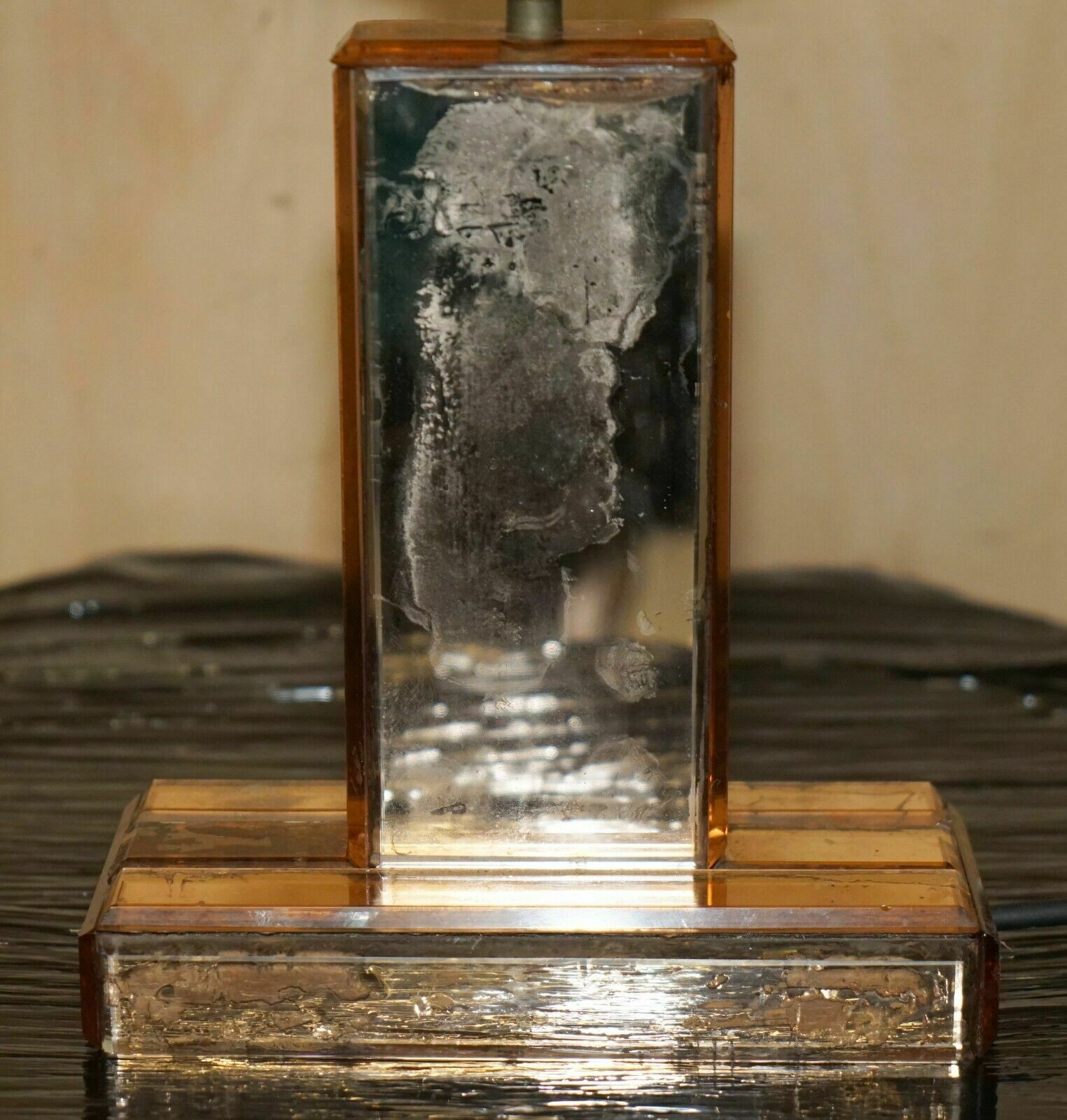photo furniture Stunning Art Deco Circa 1930's Peach Glass Table Lamp With Mirrored Panels