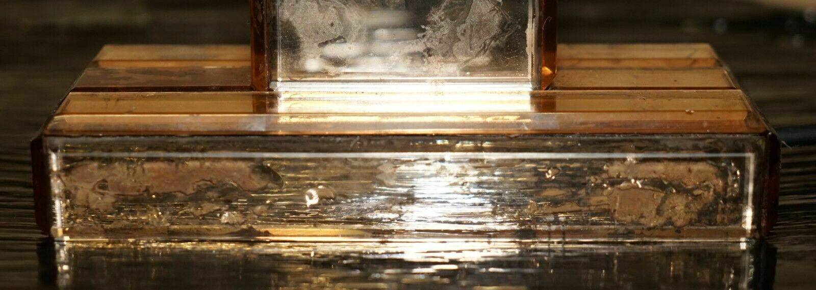 photo vinterior Stunning Art Deco Circa 1930's Peach Glass Table Lamp With Mirrored Panels