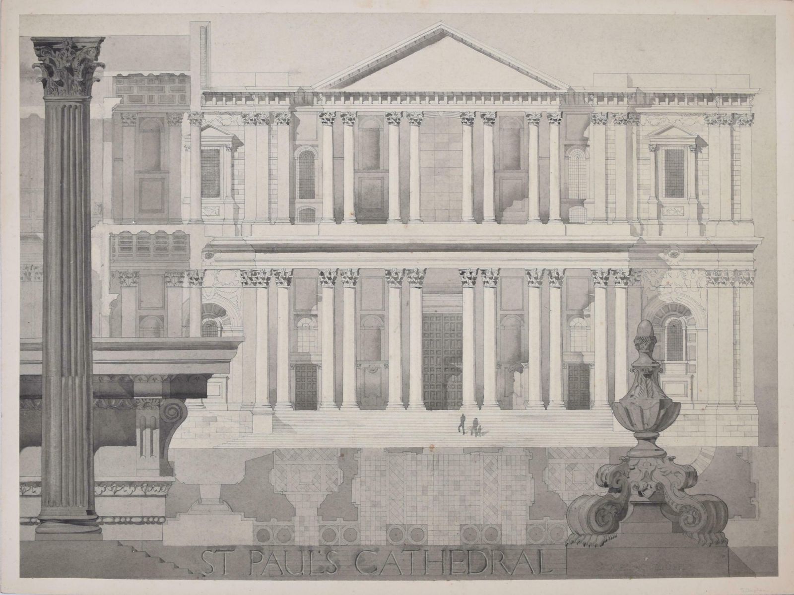 S Clapham St Paul's Cathedral Architectural Watercolour By S Clapham  C. 1950