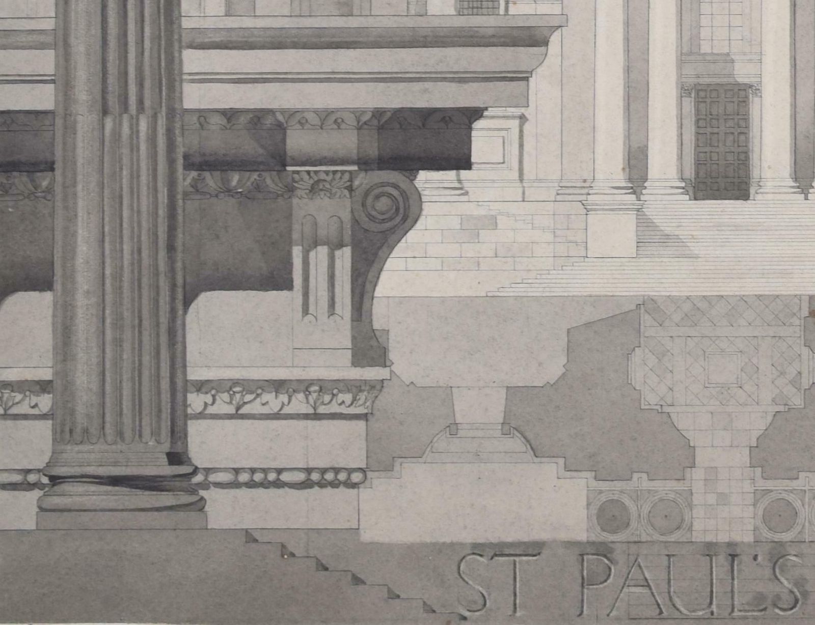 S Clapham St Paul's Cathedral Architectural Watercolour By S Clapham  C. 1950 photo for sale