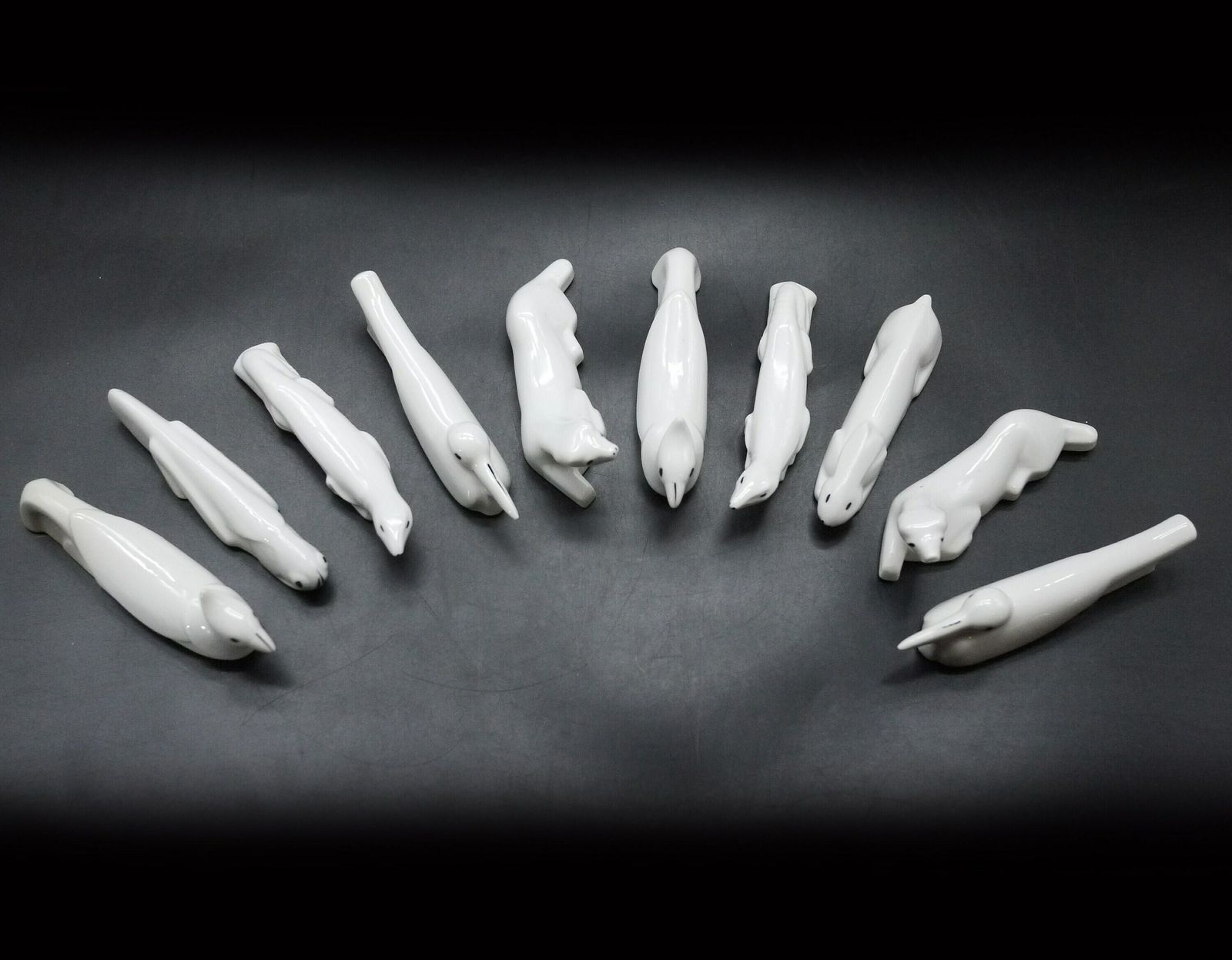 Art Deco Porcelain Animal Figure Knife Rests, S/10 photo for sale