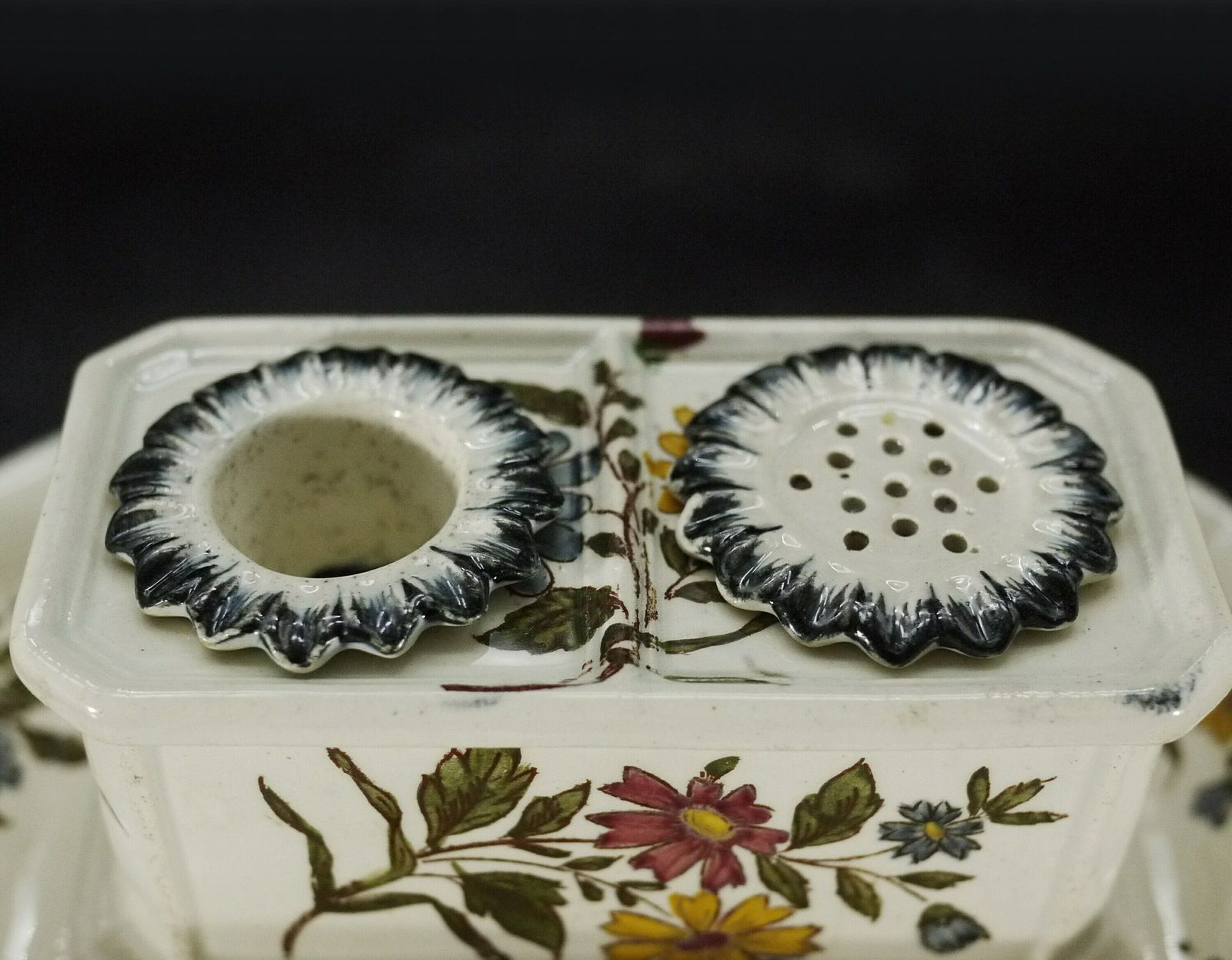 Antique French Faience Ink Pot And Sander photo vintage
