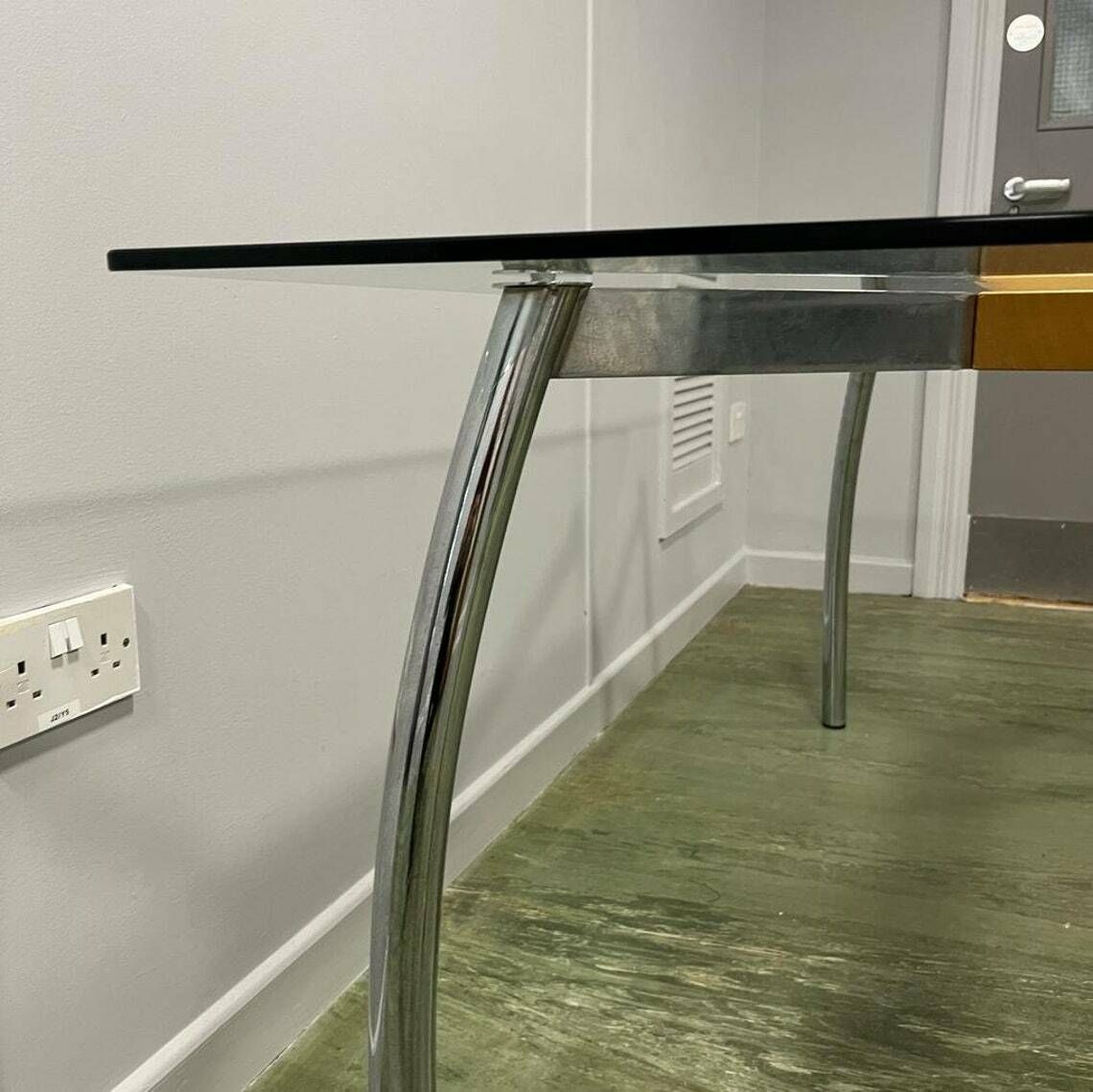 Italian Glass Topped Table With Chrome Legs photo for sale