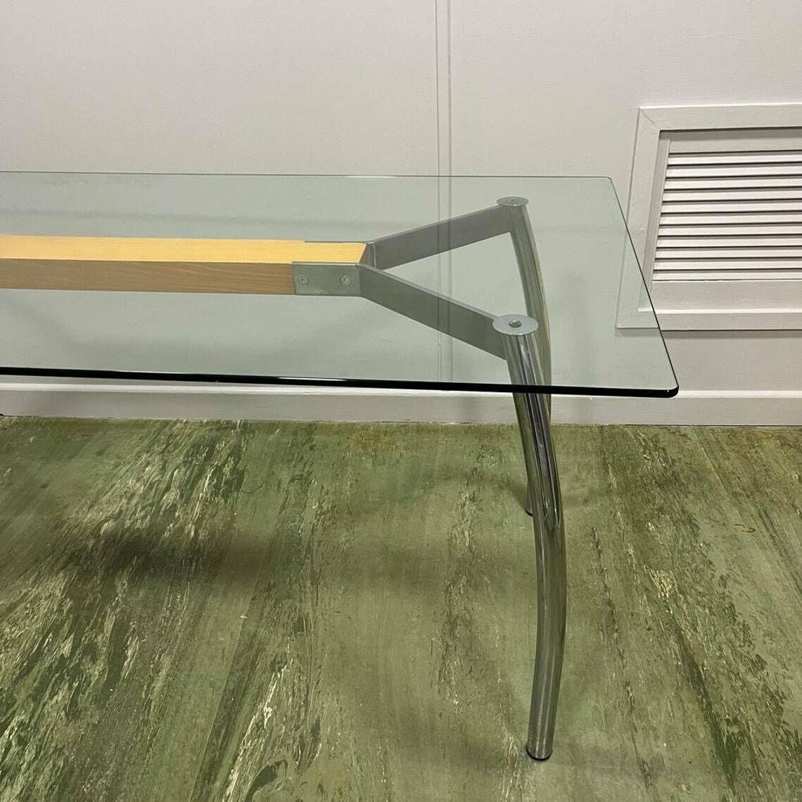 Italian Glass Topped Table With Chrome Legs photo vintage